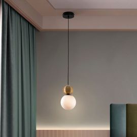 Pendule, Lustre suspendate - Pendul din ceramica bej si sticla Caeli