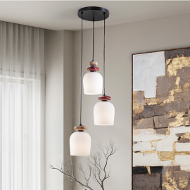 Pendule, Lustre suspendate - Lustra cu 3 pendule din ceramica si sticla Dunia