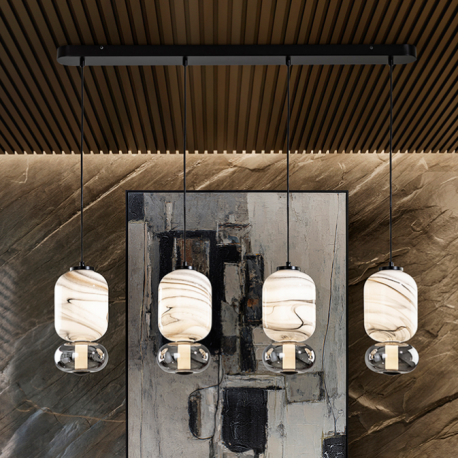 Pendule, Lustre suspendate - Lustra moderna cu 4 pendule LED Bianca