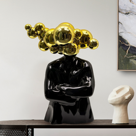 Statuete - Figurina decorativa, Bust barbat auriu cu negru Bubble Man