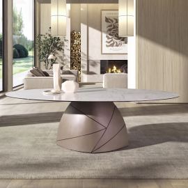 Mese dining - Masa ovala Porcelain Marble Taupe Steel 240x120cm