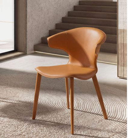 Scaune - Scaun modern tapitat cu piele regenerata Orange