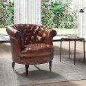 Fotoliu LUX tapitat cu piele Cognac Brown