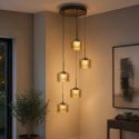 Lustra cu 5 pendule LED bronz cu sticla sampanie Tumblers