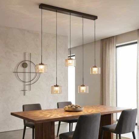 Pendule, Lustre suspendate - Lustra cu 5 pendule LED bronz cu sticla sampanie Tumblers