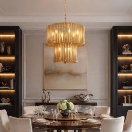 Pendule, Lustre suspendate - Lustra suspendata moderna metal auriu Split 9Lt