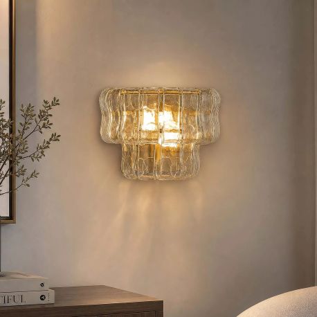 Aplice, corpuri de iluminat pentru pereti - Aplica de perete metal auriu, sticla Bowlight 2Lt