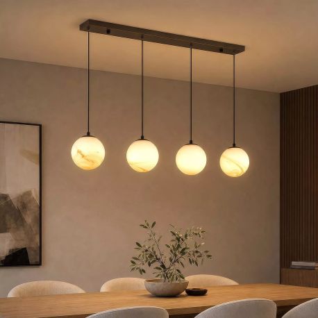 Pendule, Lustre suspendate - Lustra cu Pendule pentru Insula Bucatarie sau Dining, Carrara, Sticla Efect Marmura, 4xE27
