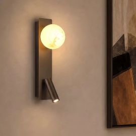 Aplice, corpuri de iluminat pentru pereti - Aplica cu reader LED, Carrara, Sticla Efect Marmura si Metal Latte