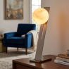 Lampa de masa, Carrara, Sticla Efect Marmura si Metal Latte