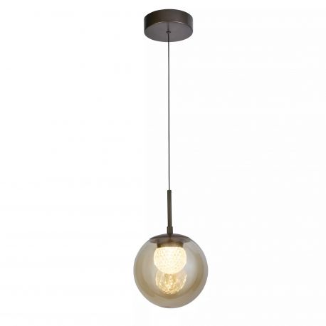 Pendule, Lustre suspendate - Pendul Modern Solis, Sticla Efect Champagne si Metal Bronz, LED