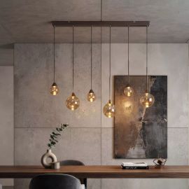 Lustra pentru Insula Bucatarie sau Dining, Opus Lux, Sticla Amber si Metal Bronz, LED CCT