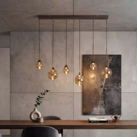 Pendule, Lustre suspendate - Lustra pentru Insula Bucatarie sau Dining, Opus Lux, Sticla Amber si Metal Bronz, LED CCT