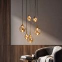 Lustra cu 6 pendule, Opus Lux, Sticla Amber si Metal Bronz, LED CCT