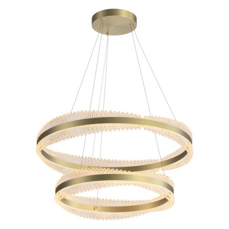 Pendule, Lustre suspendate - Lustra LED suspendata, metal auriu periat si cristale, Crystalline 80cm
