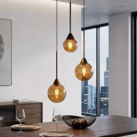 Pendule, Lustre suspendate - Lustra cu 3 pendule, Opus Lux, Sticla Amber si Metal Bronz, LED CCT