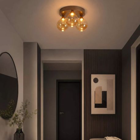 Pendule, Lustre suspendate - Lustra aplicata tavan, Opus Lux, Sticla Amber si Metal Bronz, LED CCT