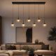 Lustra cu 7 pendule LED, Solis, Sticla Efect Champagne si Metal Bronz