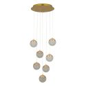 Lustra aurie cu 7 pendule LED, glob acrilic transparent cu efect de cristal