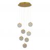 Lustra aurie cu 7 pendule LED, glob acrilic transparent cu efect de cristal