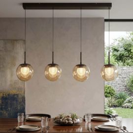 Pendule, Lustre suspendate - Lustra cu 4 pendule LED, Solis, Sticla Efect Champagne si Metal Bronz