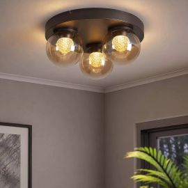 Lustre aplicate - Lustra aplicata tavan LED, Solis, Sticla Efect Champagne si Metal Bronz
