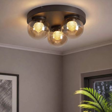 Lustre aplicate - Lustra aplicata tavan LED, Solis, Sticla Efect Champagne si Metal Bronz
