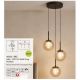 Pendule, Lustre suspendate - Lustra cu 3 pendule LED, Solis, Sticla Efect Champagne si Metal Bronz
