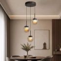 Lustra cu 3 pendule LED, Solis, Sticla Efect Champagne si Metal Bronz