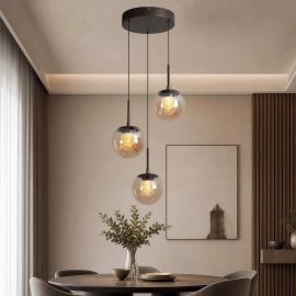Pendule, Lustre suspendate - Lustra cu 3 pendule LED, Solis, Sticla Efect Champagne si Metal Bronz