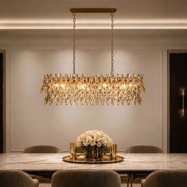 Candelabre, Lustre - Lustra pentru Insula Bucatarie sau Dining, Monarch 8Lt, metal auriu si cristale K9