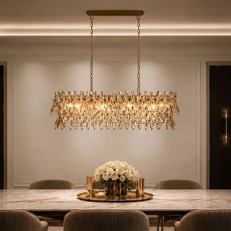 Candelabre, Lustre - Lustra pentru Insula Bucatarie sau Dining, Monarch 8Lt, metal auriu si cristale K9