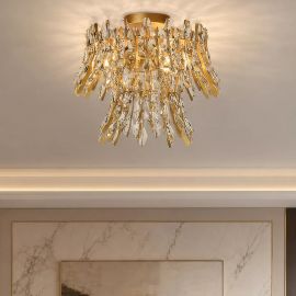 Lustre aplicate - Lustra aplicata tavan, Monarch 3Lt, metal auriu si cristale K9
