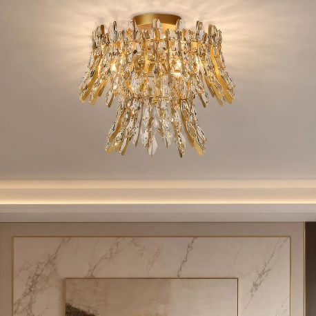 Lustre aplicate - Lustra aplicata tavan, Monarch 3Lt, metal auriu si cristale K9