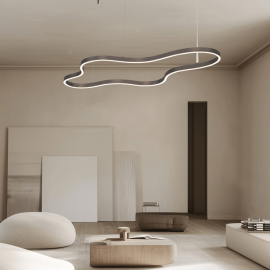 Pendule, Lustre suspendate - Lustra suspendata LED 95W, forma circulara fluida, cafeniu 127x60cm