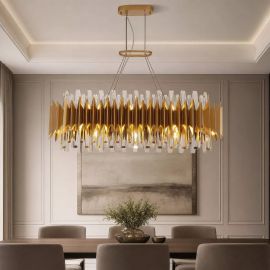 Candelabre, Lustre - Lustra pentru Insula Bucatarie sau Dining, Belle 16Lt, metal auriu si cristale