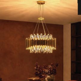 Pendule, Lustre suspendate - Lustra suspendata diametru 50cm, Belle 12Lt, metal auriu si cristale