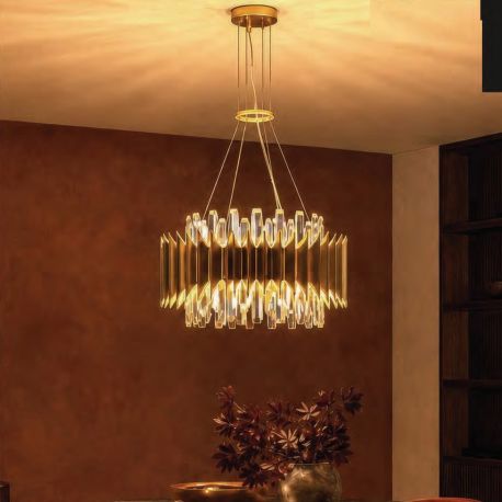 Pendule, Lustre suspendate - Lustra suspendata diametru 50cm, Belle 12Lt, metal auriu si cristale