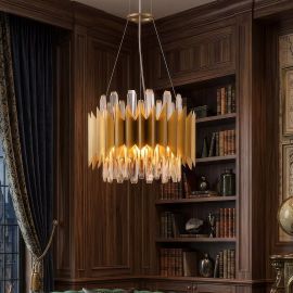 Pendule, Lustre suspendate - Lustra suspendata diametru 40cm, Belle 8Lt, metal auriu si cristale