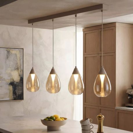 Pendule, Lustre suspendate - Lustra cu 4 Pendule LED sand cu sticla sampanie Pear