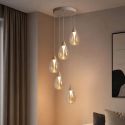 Lustra cu 5 Pendule LED sand cu sticla sampanie Pear
