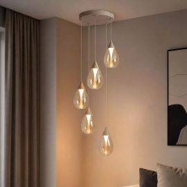 Pendule, Lustre suspendate - Lustra cu 5 Pendule LED sand cu sticla sampanie Pear