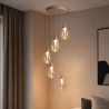 Lustra cu 5 Pendule LED sand cu sticla sampanie Pear
