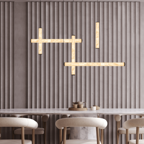 Pendule, Lustre suspendate - Lustra design geometric, alabastru natural, LED 93W 3000K