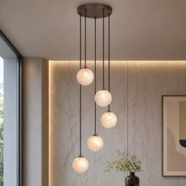 Pendule, Lustre suspendate - Lustra cu 5 pendule, globuri de sticla mata, Frosty
