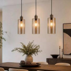 Pendule, Lustre suspendate - Lustra cu 3 Pendule bronz cu sticla sampanie Kent