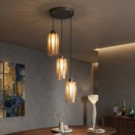 Pendule, Lustre suspendate - Lustra cu 3 Pendule bronz cu sticla sampanie Kent