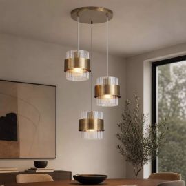 Pendule, Lustre suspendate - Lustra cu 3 pendule din metal alama antic si sticla canelata Royal