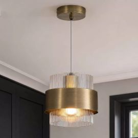 Pendule, Lustre suspendate - Pendul din metal alama antic si sticla canelata Royal