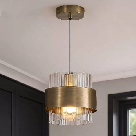 Pendule, Lustre suspendate - Pendul din metal alama antic si sticla canelata Royal